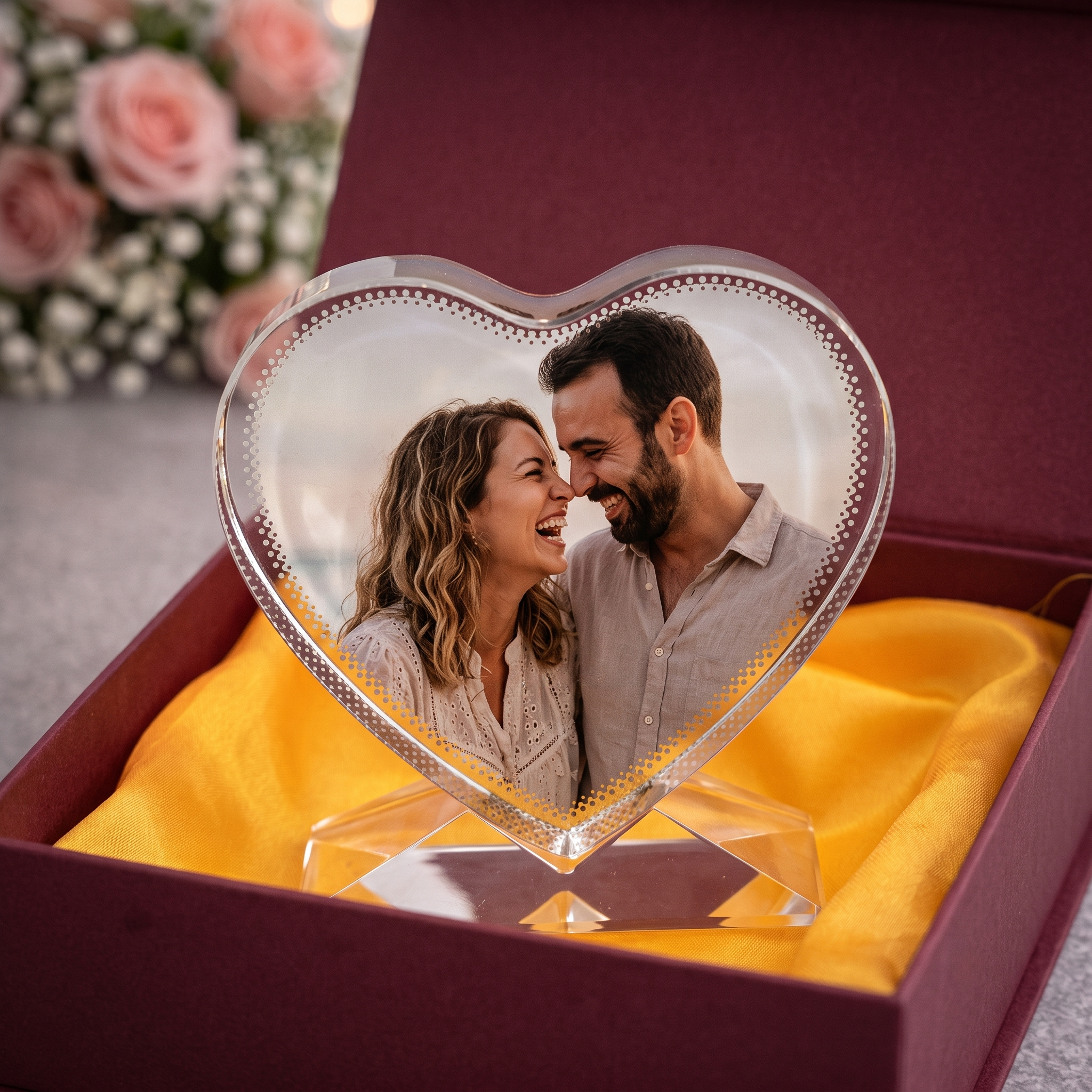Crystal heart with a photo and QR code - a gift for a wedding, anniversary or proposal