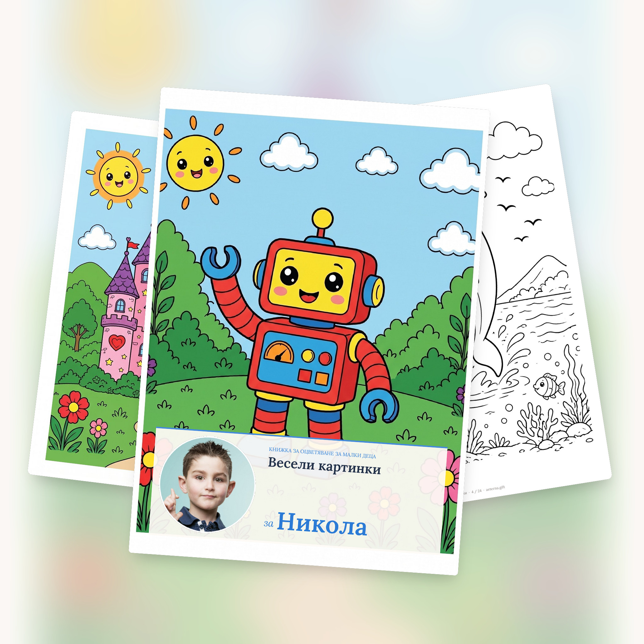 Book with a name “Happy Pictures” - for little ones, with photo and dedication