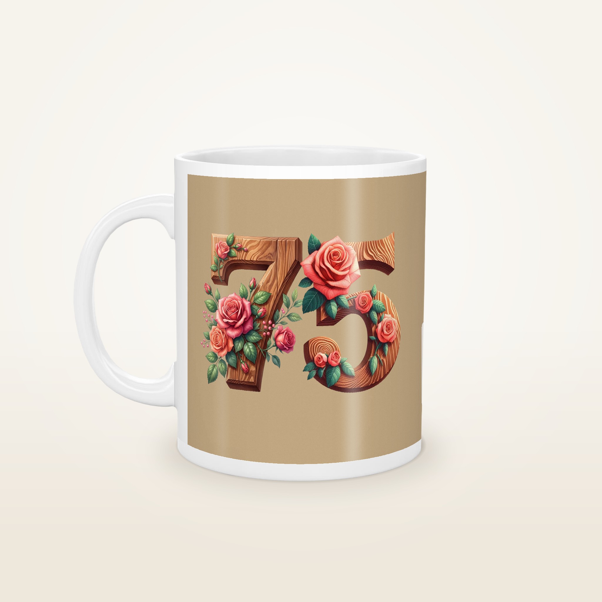 Birthday mug „Sand“ - in the colour of the card, with the age, a photo, a name and a personal message