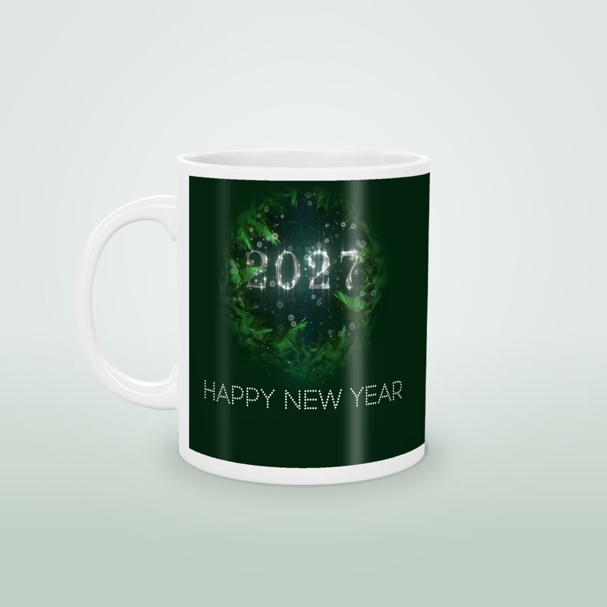 New Year mug “New Year 2027” - the 2027 wreath, “Happy New Year” and a personal message